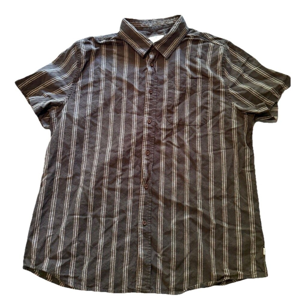 Katin Button Down Shirt Mens XL Charcoal Grey Striped Short Sleeve